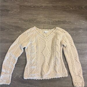 Vintage Banana Republic Beige Wool/Angora Cable Knit Crochet V-Neck Sweater